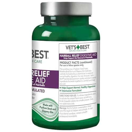 Vet's Best Cat Hairball Relief Digestive Aid Chewable Tablets, 60 Count | Vet Formulated Hairball Support Remedy thumbnail 6