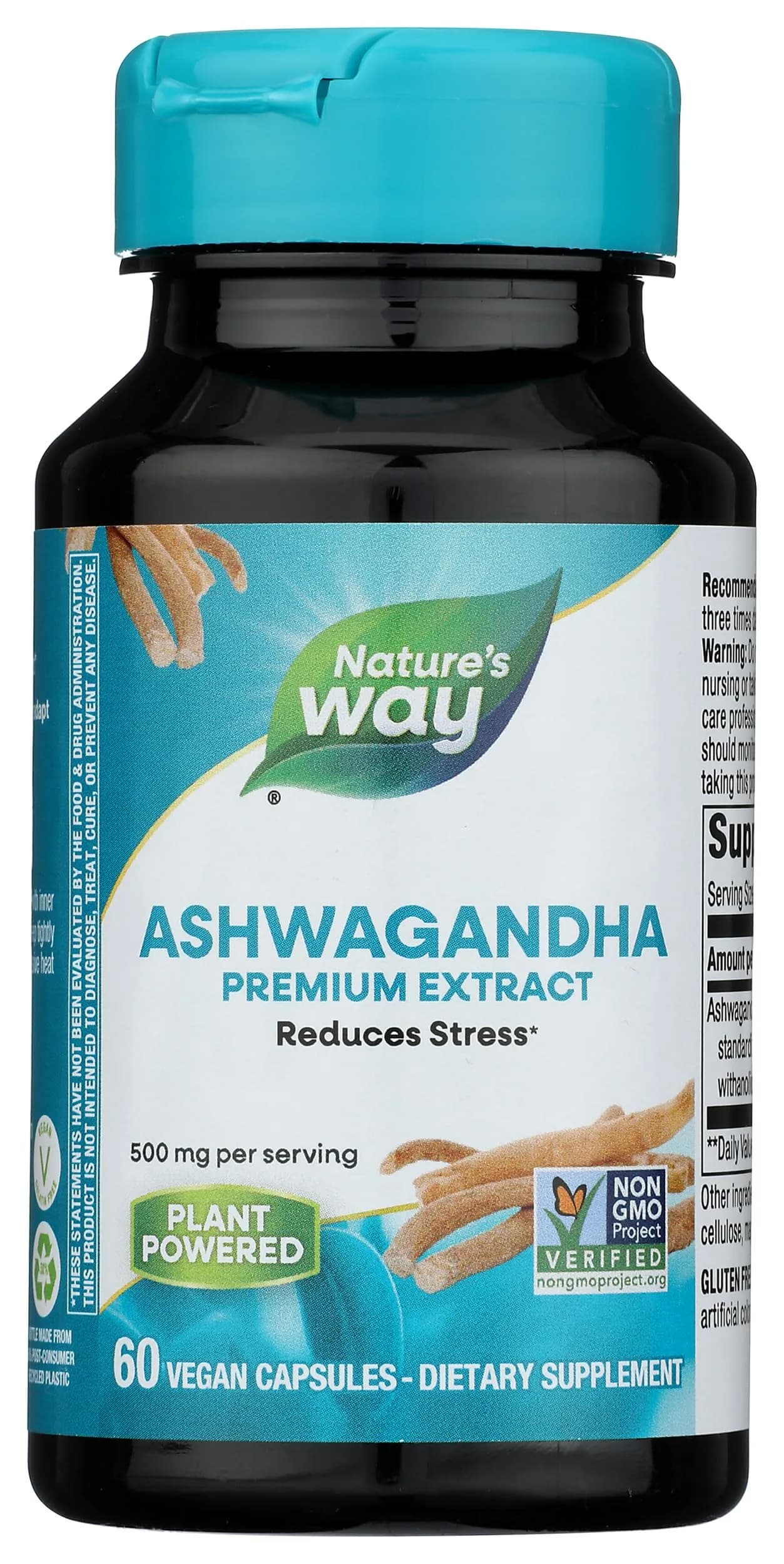 Nature's Way Ashwagandha Capsule Herbal Supplement Non-GMO Vegan 60 Count | Reduces Stress & Supports Adaptability — No Color