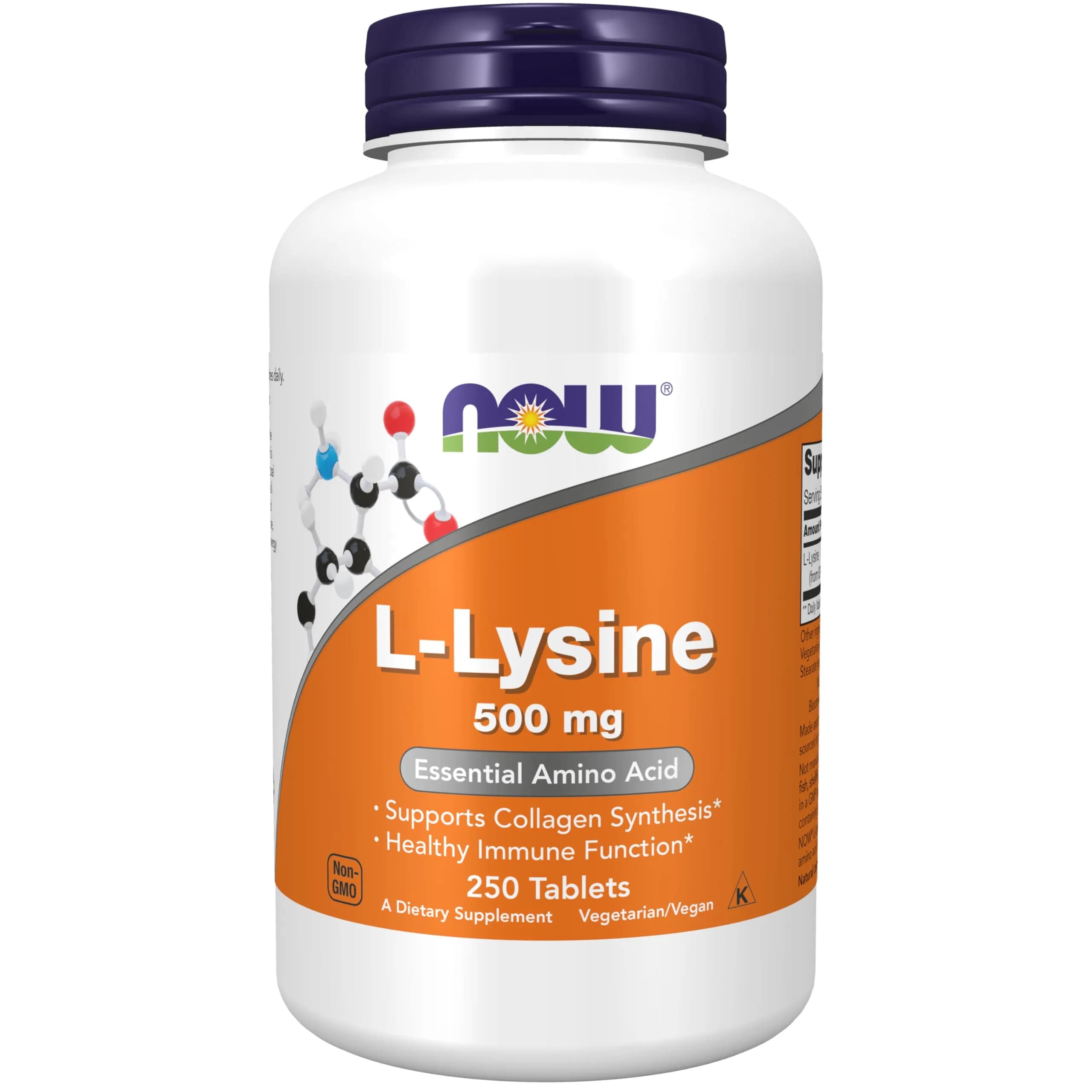 NOW Supplements, L-Lysine 500 mg, Amino Acid, 250 Tabs — White