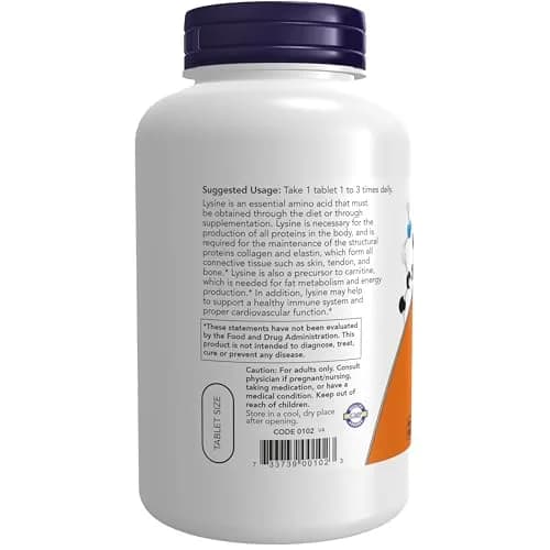 NOW Supplements, L-Lysine 500 mg, Amino Acid, 250 Tabs thumbnail 3