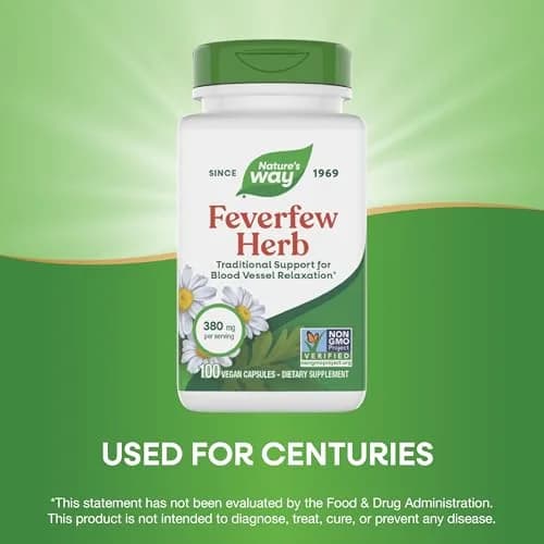 Nature's Way Feverfew Herb Capsules 380 mg 100 Ct | Traditional Support for Blood Vessel Relaxation thumbnail 4