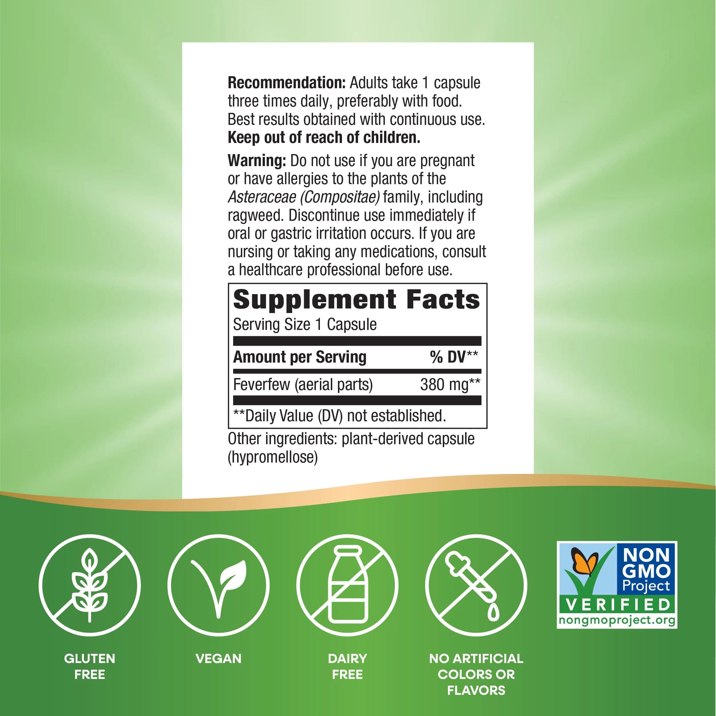 Nature's Way Feverfew Herb Capsules 380 mg 100 Ct | Traditional Support for Blood Vessel Relaxation - view 5