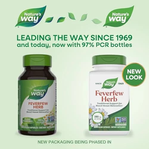 Nature's Way Feverfew Herb Capsules 380 mg 100 Ct | Traditional Support for Blood Vessel Relaxation thumbnail 2
