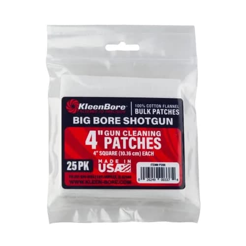 KleenBore 4" Square Cleaning Patches 25 Pack for Large Caliber & Shotgun | Precision Cut Cotton Flannel, Made in USA thumbnail 1