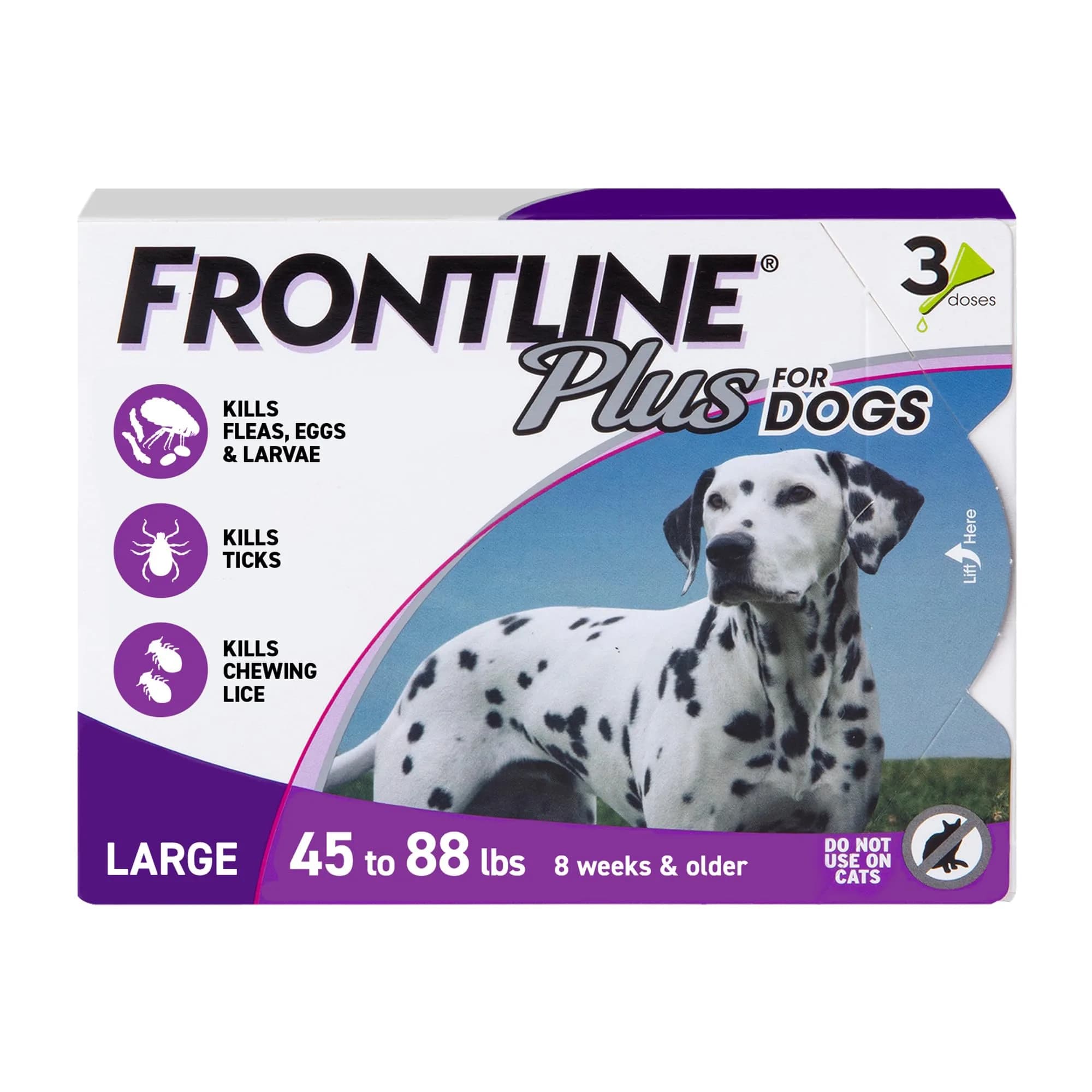 Frontline Plus Flea & Tick Spot Treatment for Large Breed Dogs 45-88 lbs. (Purple) 3 Count | Waterproof Monthly Flea & Tick Control