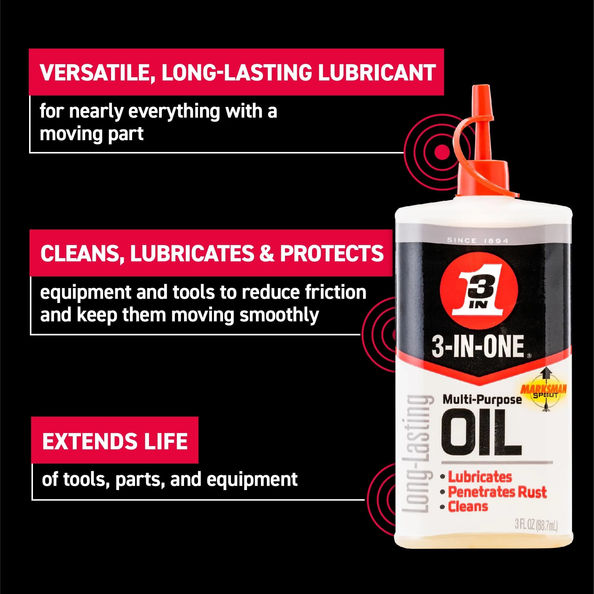 3-IN-ONE Multi-Purpose Oil 89ml (3 Fl Oz) | Lubricates, Cleans, Protects Against Rust & Corrosion - view 2