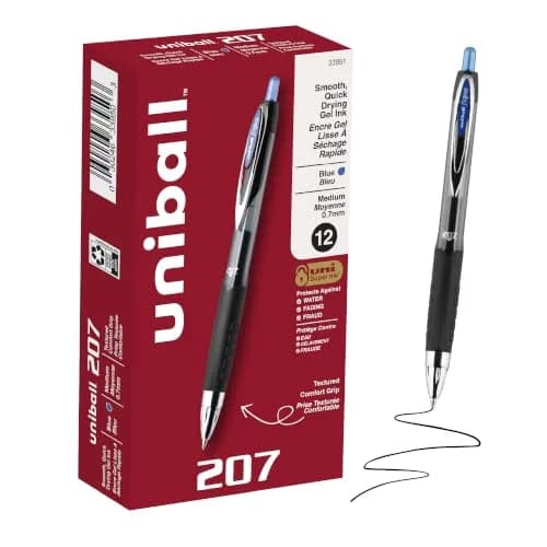 uni-ball 207 Gel Pens Blue Ink 0.7mm Medium Point Retractable 12 Count | Smooth Writing, Fraud-Resistant, uni Super Ink™ thumbnail 1