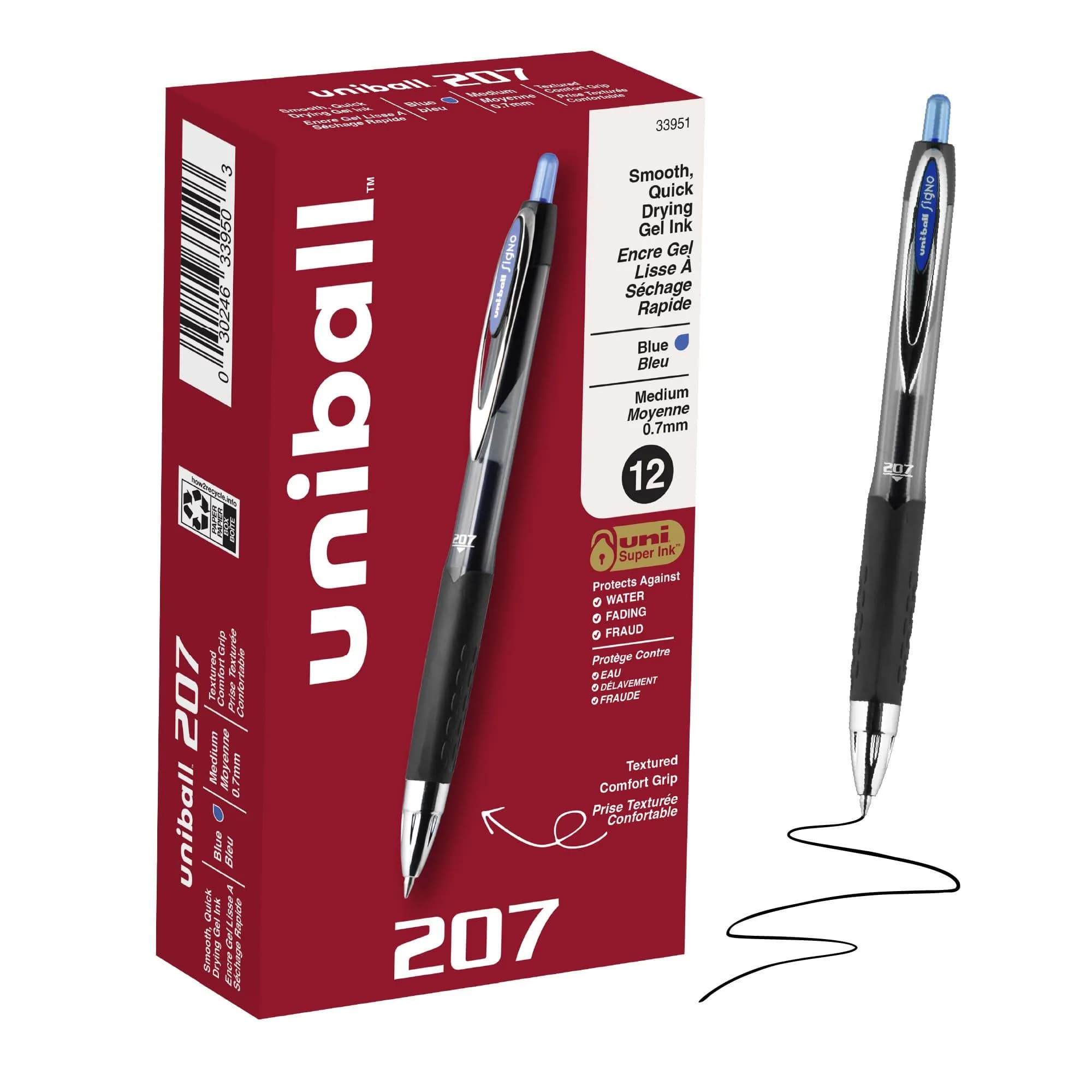 uni-ball 207 Gel Pens Blue Ink 0.7mm Medium Point Retractable 12 Count | Smooth Writing, Fraud-Resistant, uni Super Ink™ - main product image