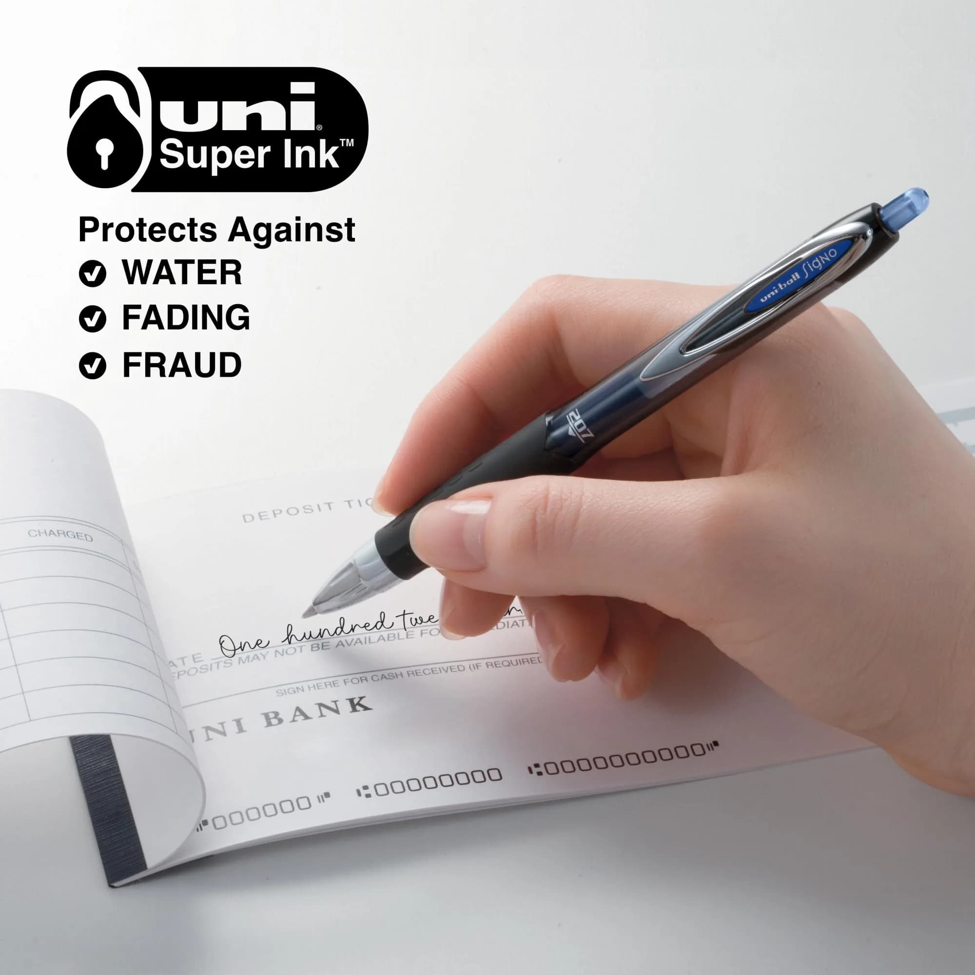 uni-ball 207 Gel Pens Blue Ink 0.7mm Medium Point Retractable 12 Count | Smooth Writing, Fraud-Resistant, uni Super Ink™ - view 2