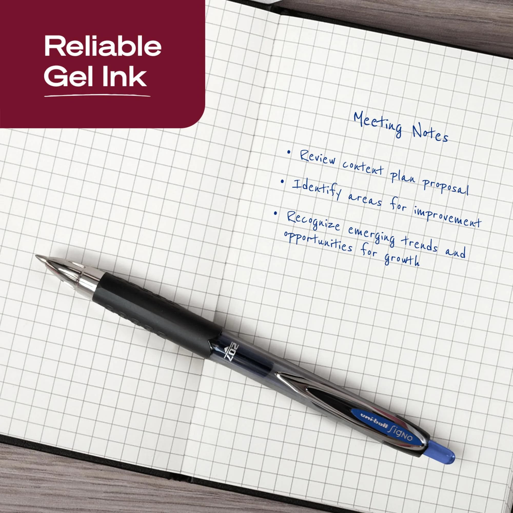 uni-ball 207 Gel Pens Blue Ink 0.7mm Medium Point Retractable 12 Count | Smooth Writing, Fraud-Resistant, uni Super Ink™ - view 3