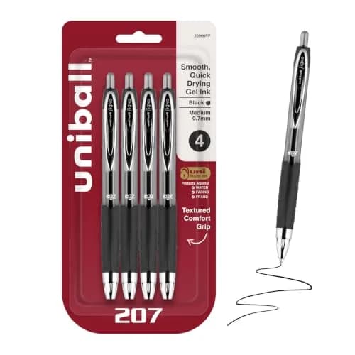 Uni-Ball 207 Retractable Gel Pens Black Ink 0.7mm Medium Point 4 Count | Smooth Writing for Students & Office thumbnail 1