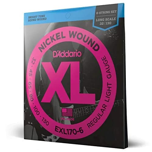 D'Addario XL Nickel Bass Guitar Strings 50-135, 5-String Set | Bright Tone, Consistent Feel, Reliable Tuning — Light, 32-130 (6-String) / Long Scale