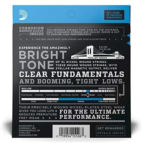 D'Addario XL Nickel Bass Guitar Strings 45-105, 4-String Set | Bright Tone, Consistent Feel thumbnail 2