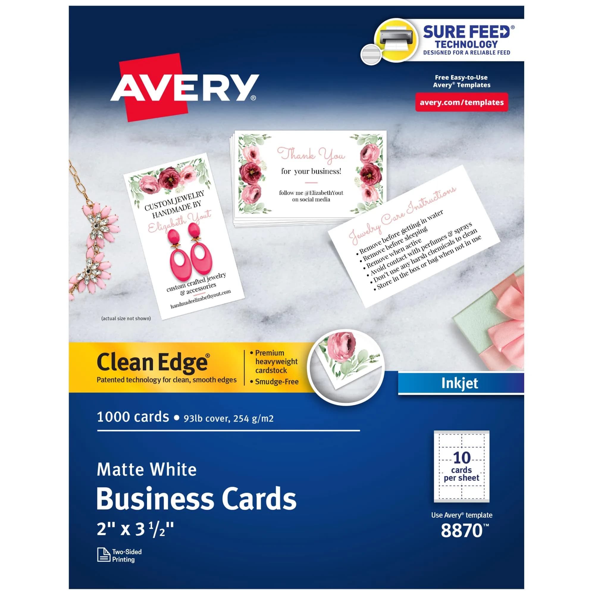 Avery Clean Edge Printable Business Cards 1000 Cards | 2" x 3.5" White Inkjet Cards