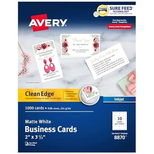 Avery Clean Edge Printable Business Cards 1000 Cards | 2" x 3.5" White Inkjet Cards thumbnail 1