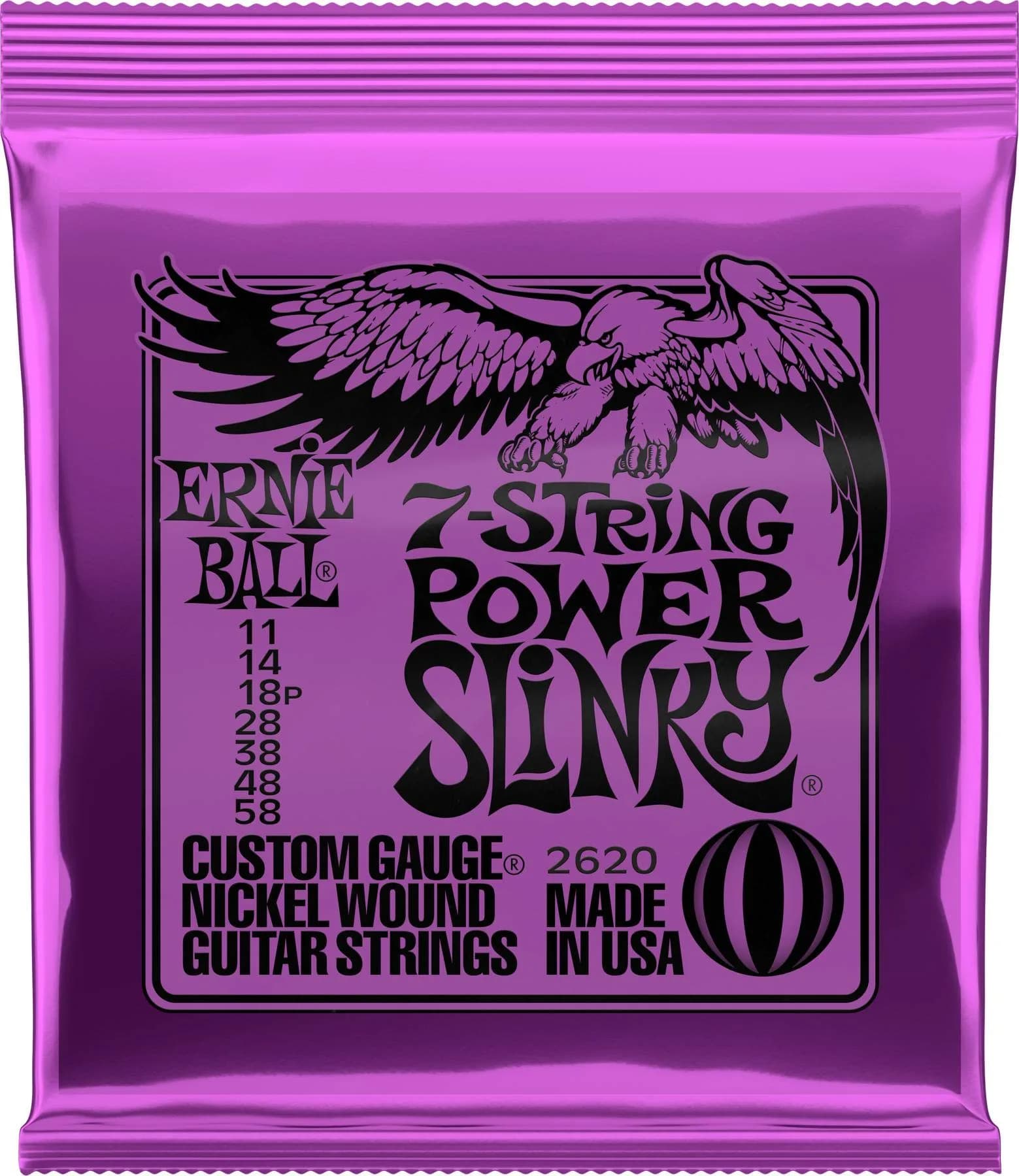 Ernie Ball 7-String Power Slinky Nickel Wound Electric Guitar Strings 11-58 Gauge | Bright Balanced Tone - main product image