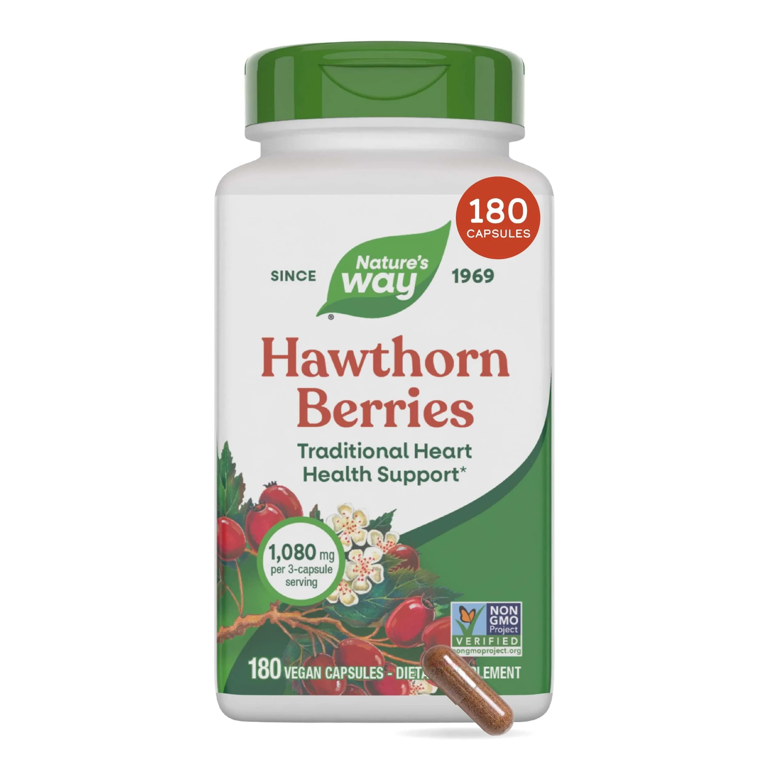 Nature's Way Hawthorn Berries 180 Count | Heart Support Capsules, Vegan & Gluten-Free — Capsule