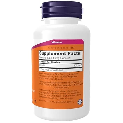 NOW Foods Inositol 500 mg 100 Veg Capsules | Supports Cellular Health & Membrane Function thumbnail 2