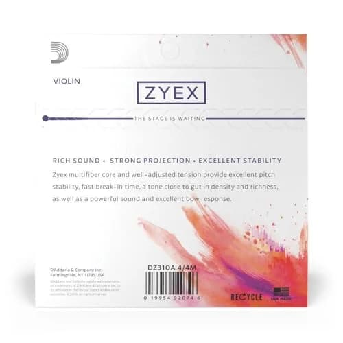D'Addario Zyex Violin String Set with Aluminum D, 4/4 Scale, Medium Tension | Warm Rich Tone thumbnail 3