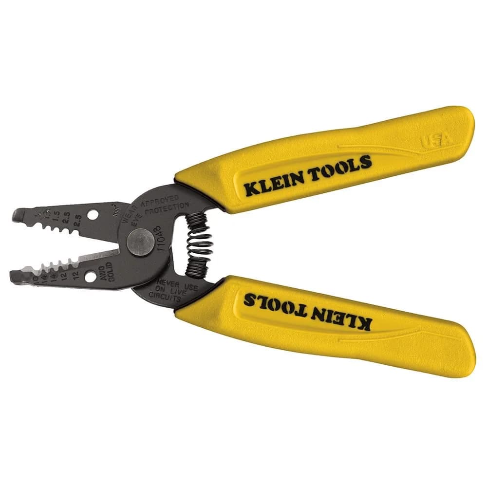 Klein Tools 11048 Dual Wire Stripper Cutter 10-14 AWG Solid Wire | Strips Two Wires Simultaneously — 10, 12, 14 AWG Solid