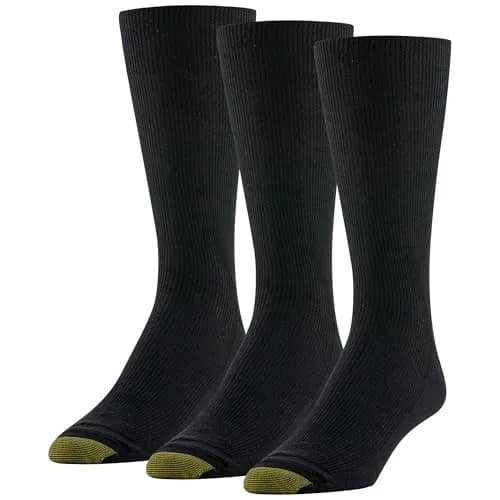 GOLDTOE Men's Metropolitan Crew Dress Socks, 3-Pairs, Black 2 | Reinforced Heel & Toe, Moisture-Wicking (70-120 chars) thumbnail 1