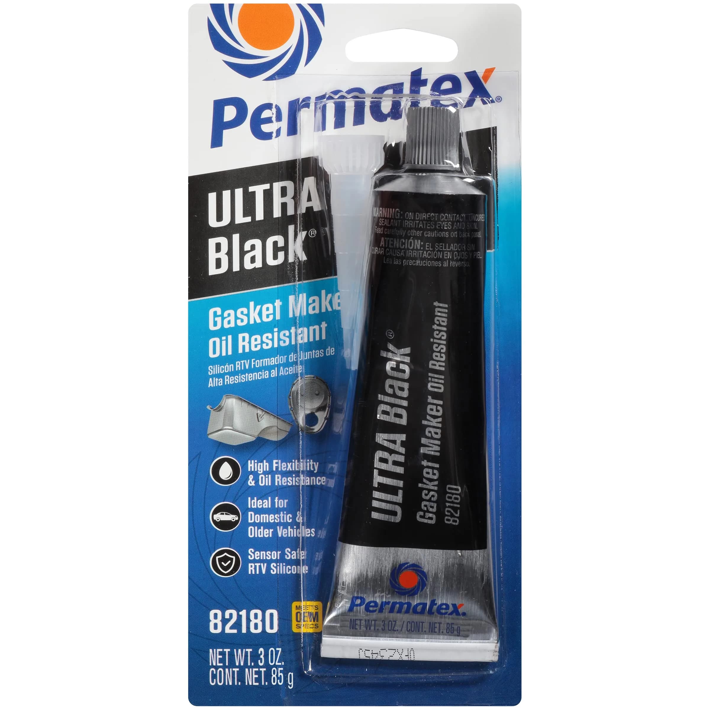 Permatex 82180 Ultra Black Maximum Oil Resistance RTV Silicone Gasket Maker, Sensor Safe and Non-Corrosive, for High Flex and Oil Resistant Applications 3 oz thumbnail 1