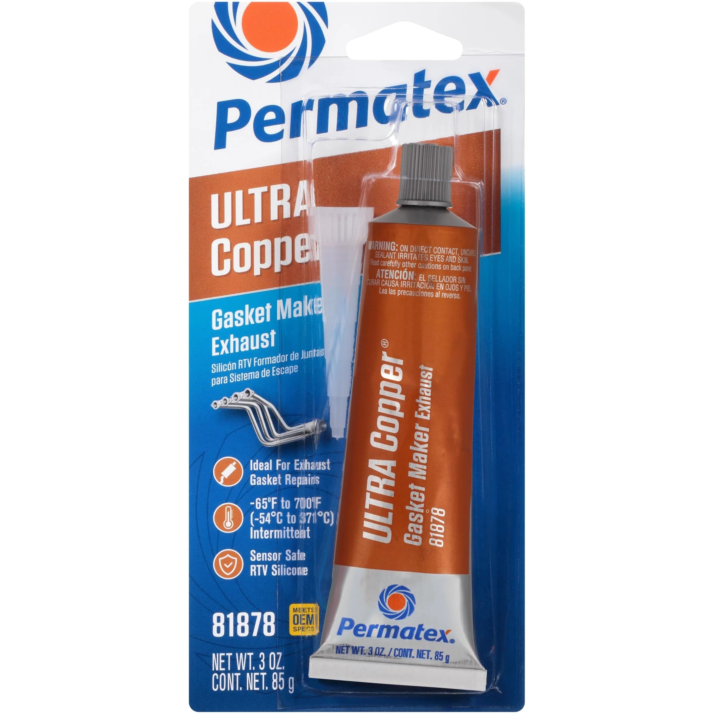 Permatex Ultra Copper Maximum Temperature RTV Silicone Gasket Maker 85g (3 oz.) | High Heat Sealant for Engines — Copper