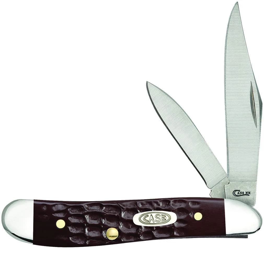 Case Pocket Knife Brown Synthetic Jigged Peanut | 2 7/8 Inches, Full Stainless Steel Blades — Brown Jigged