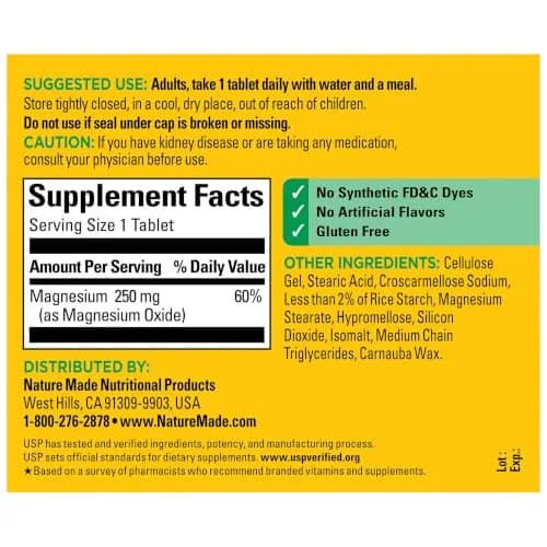 Nature Made Magnesium Oxide 250 mg Tablets | 200 Count (Pack of 1) | Supports Muscle Relaxation, Heart, Bone & Nerve Health thumbnail 7