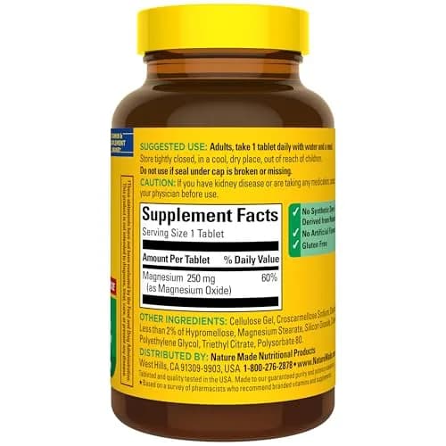 Nature Made Magnesium Oxide 250 mg Tablets | 200 Count (Pack of 1) | Supports Muscle Relaxation, Heart, Bone & Nerve Health thumbnail 8