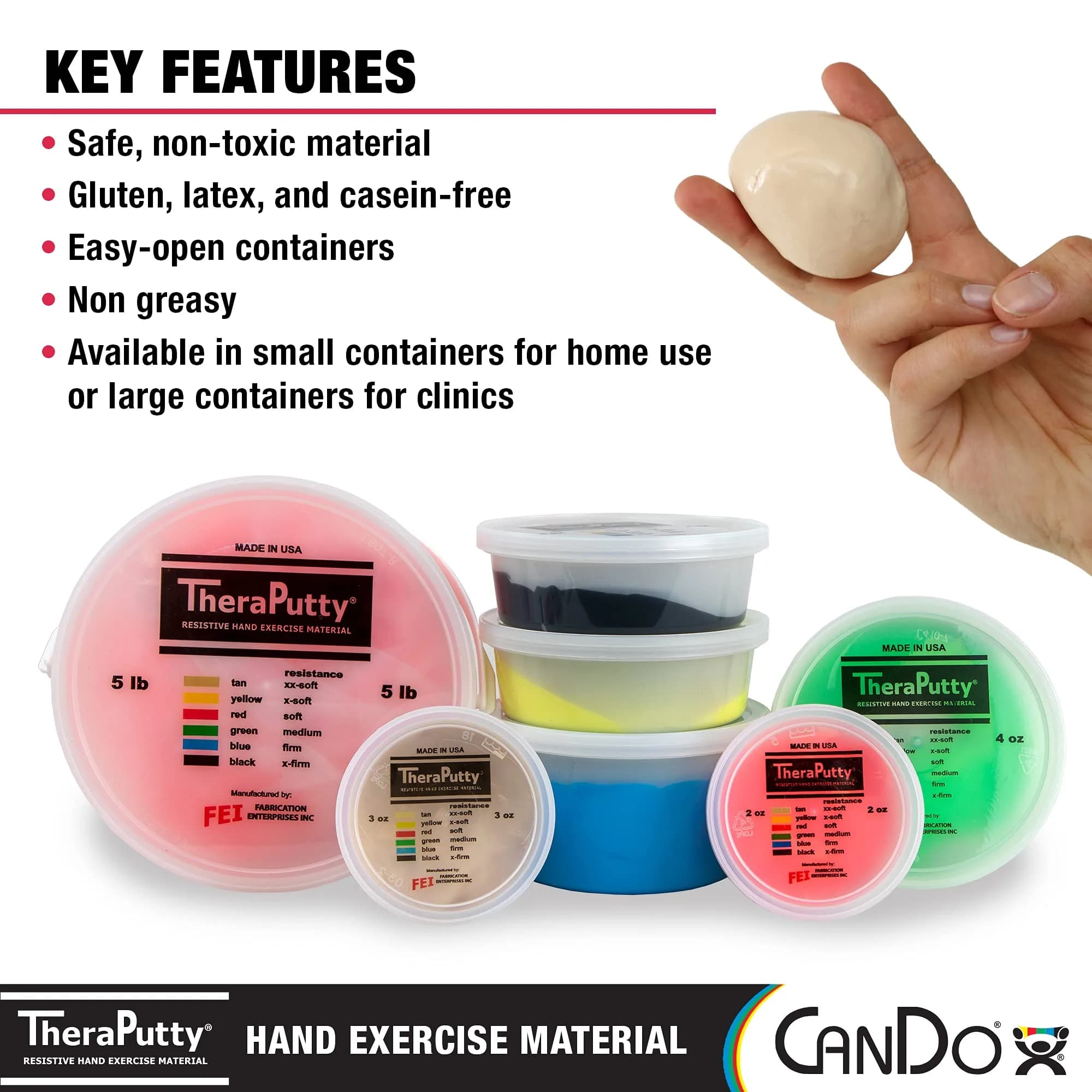 CanDo TheraPutty Standard Hand Exercise Putty XX-Soft (3 oz / 85 g) | For Rehabilitation and Grip Strengthening - view 5