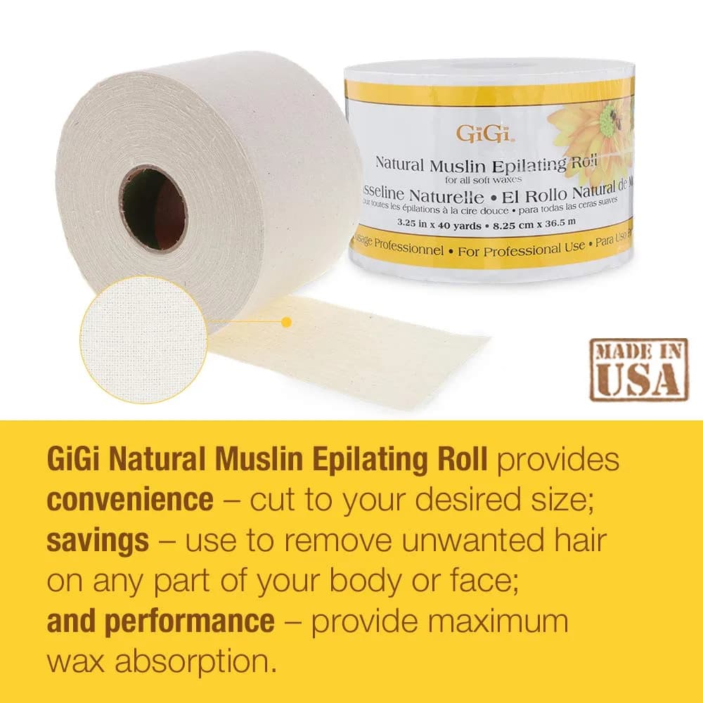 GIGI Natural Muslin Epilating Roll for Hair Removal 2.5" x 100 Yds | Salon-Quality, Shred-Resistant Cloth for All Body Areas — 3.25 in x 40 Yards - view 4