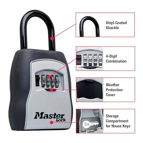 Master Lock Standard Shackle Key Lock Box - Resettable 4-Digit Combination Lock, Black, 1-Pack thumbnail 3