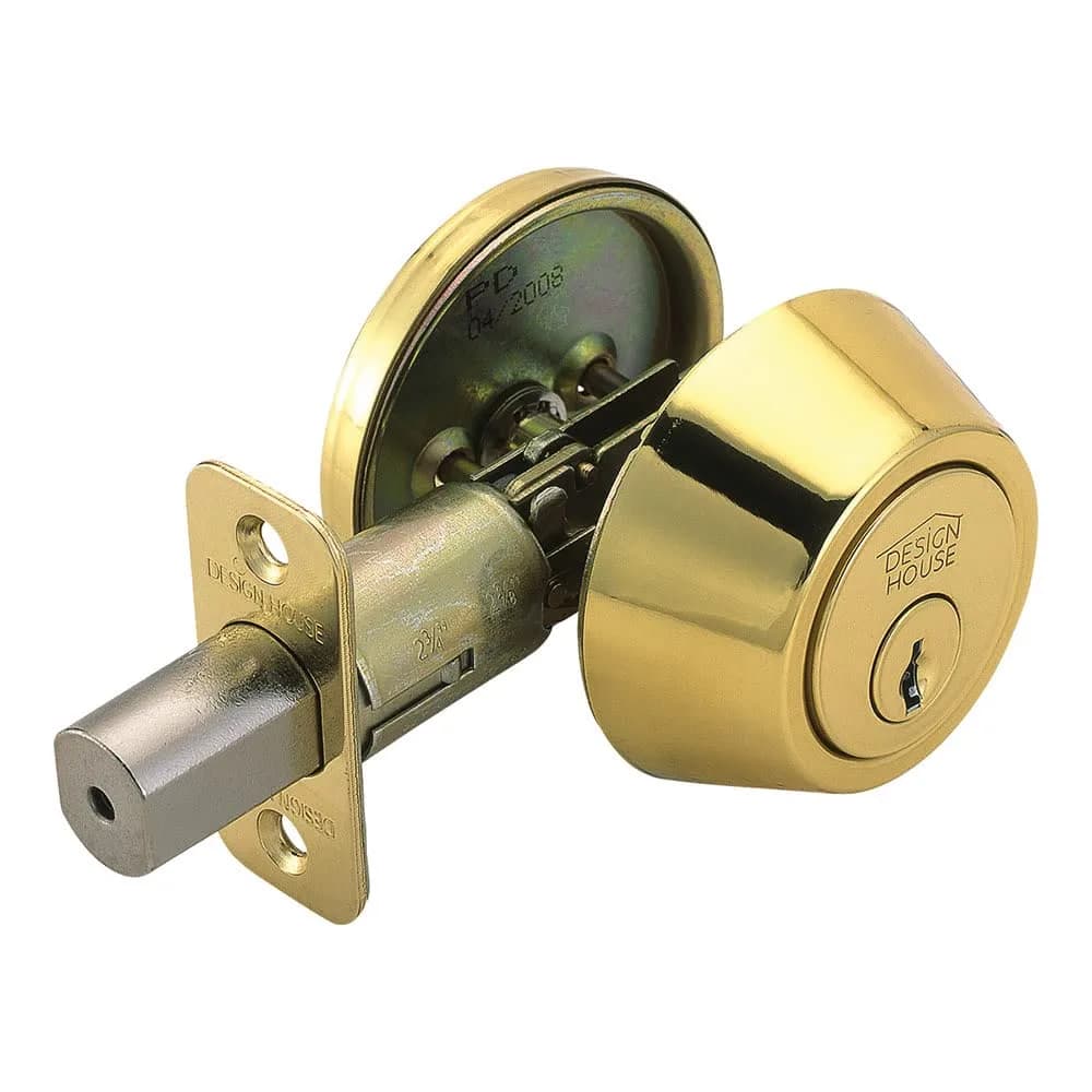 Design House Pro Series Single Cylinder Deadbolt Polished Brass | Residential Grade-3 Security — Polished Brass