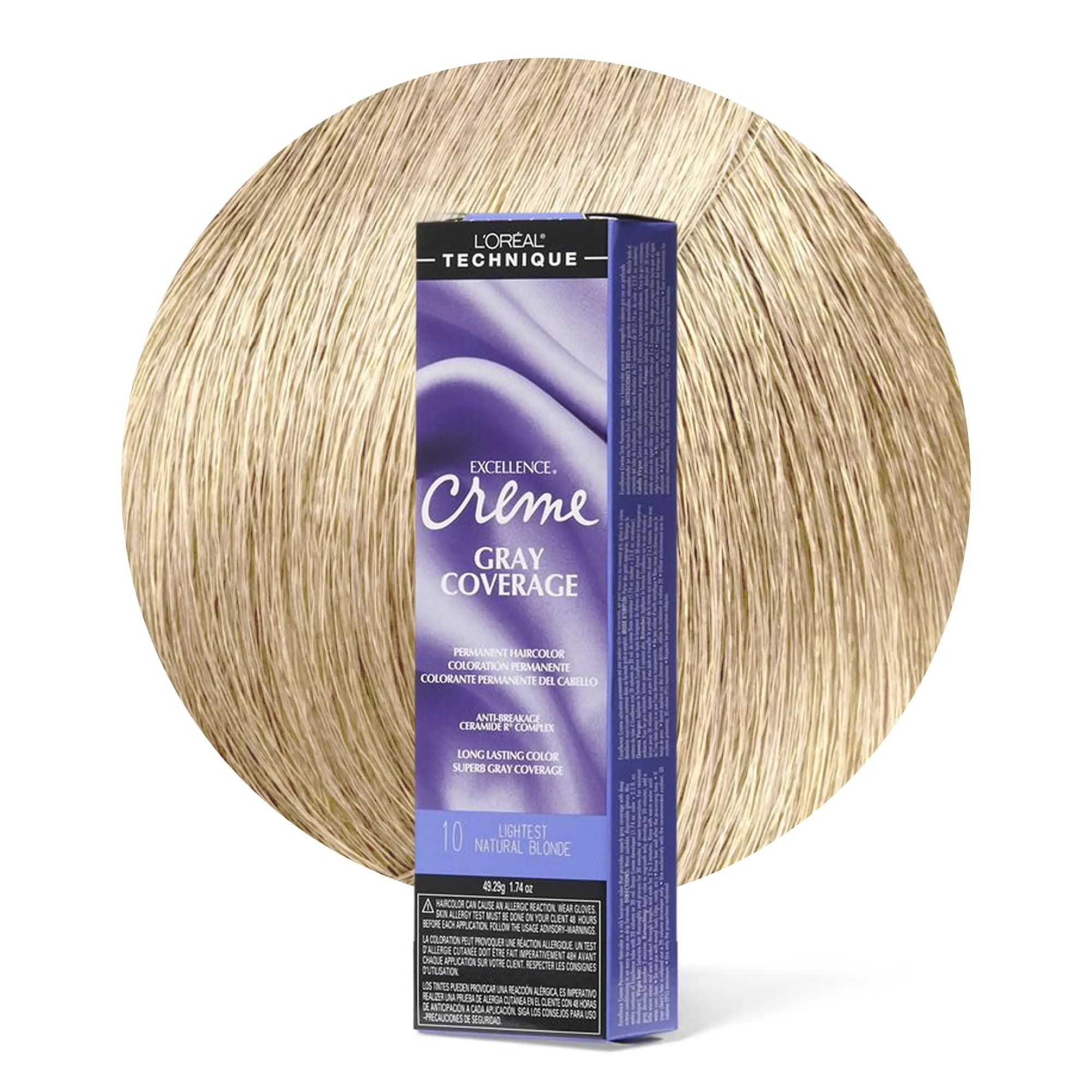 L'Oréal Technique Excellence Crème Permanent Hair Color 10 Lightest Natural Blonde 50ml (1.74 Fl Oz) | Superb Gray Coverage - main product image