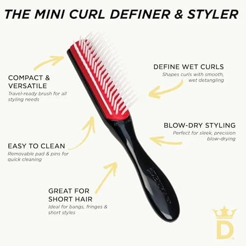 Denman D14 Curly Hair Brush 5-Row Styling Brush Black/Red | Detangles, Defines Curls, Smooths Frizz thumbnail 7