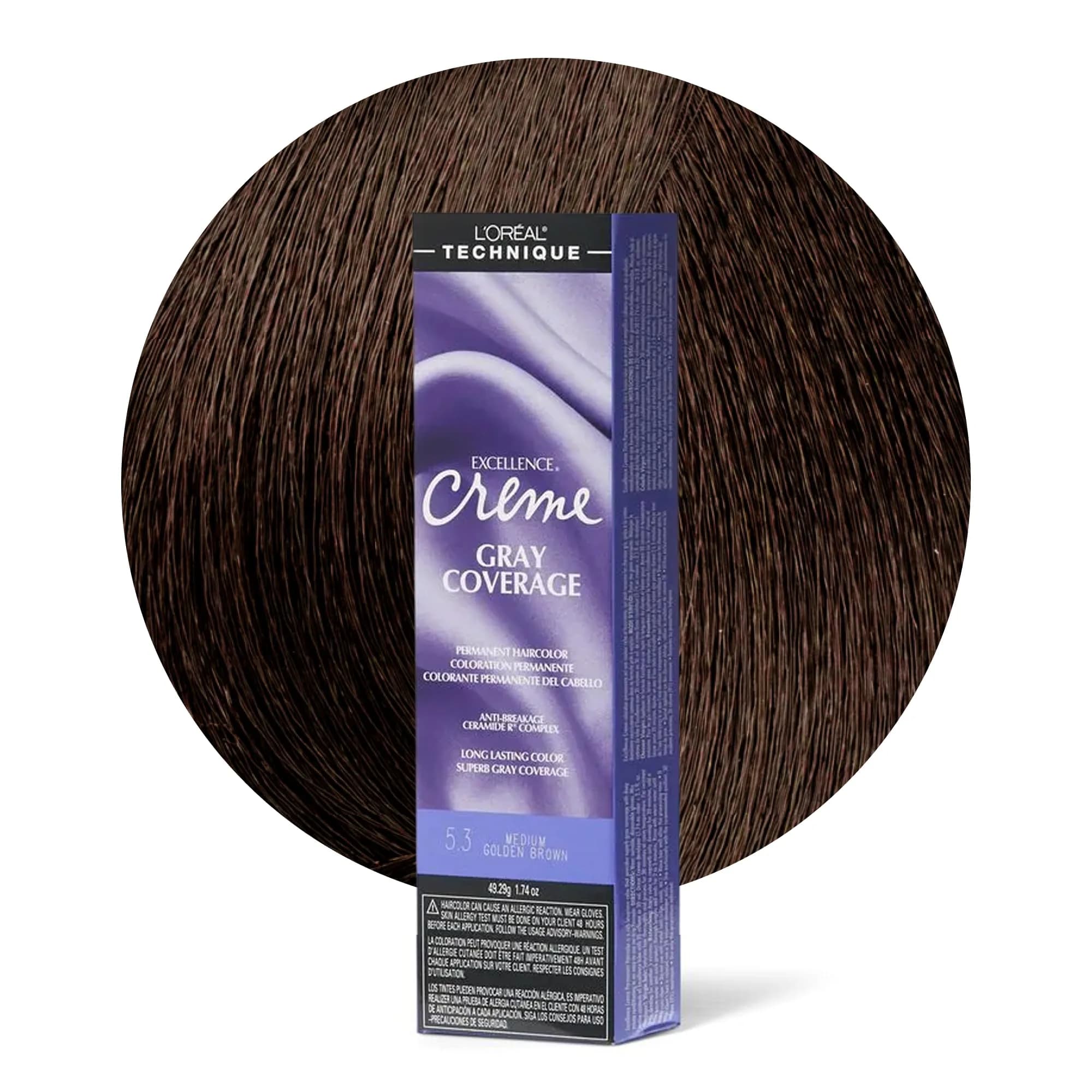 L'Oréal Technique Excellence Crème Permanent Hair Color – Medium Golden Brown 50ml (1.74 Fl Oz) | Superb Gray Coverage - main product image