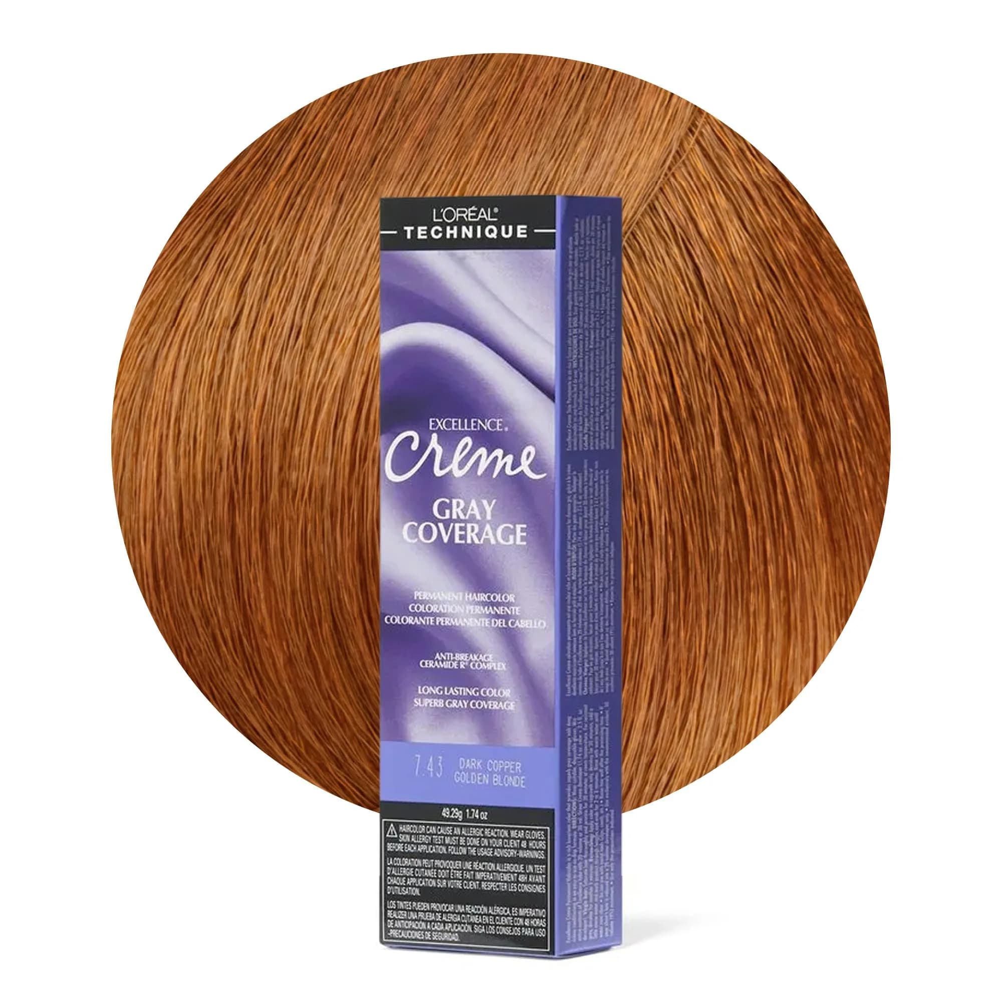L'Oréal Technique Excellence Crème Permanent Hair Color – 7.1 Dark Ash Blonde | Superb Gray Coverage — 7.43 Dark Copper Golden Blonde