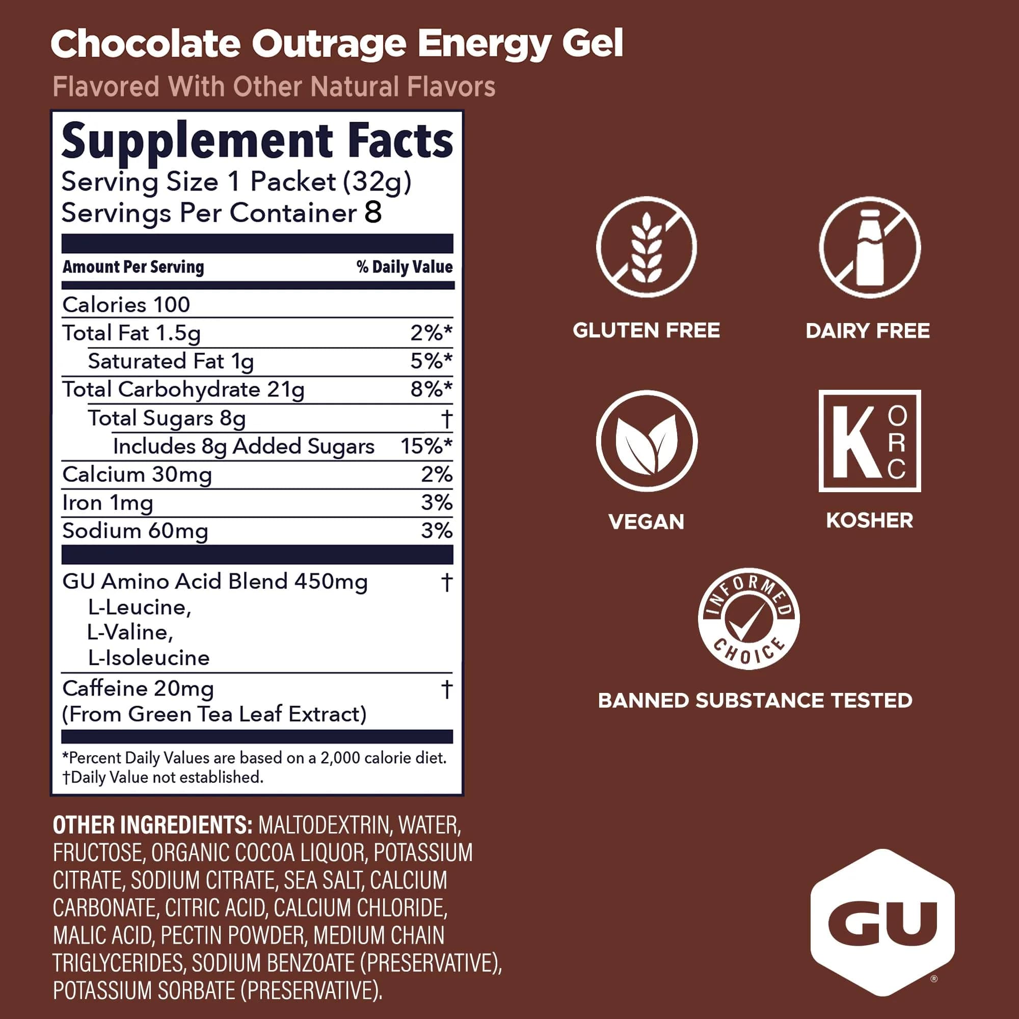 GU Energy Chocolate Outrage Energy Gel 32g (1.1 oz) | Dual-Source Carbs for Sustained Energy - view 3