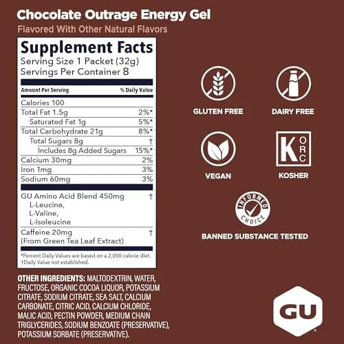 GU Energy Chocolate Outrage Energy Gel 32g (1.1 oz) | Dual-Source Carbs for Sustained Energy thumbnail 3
