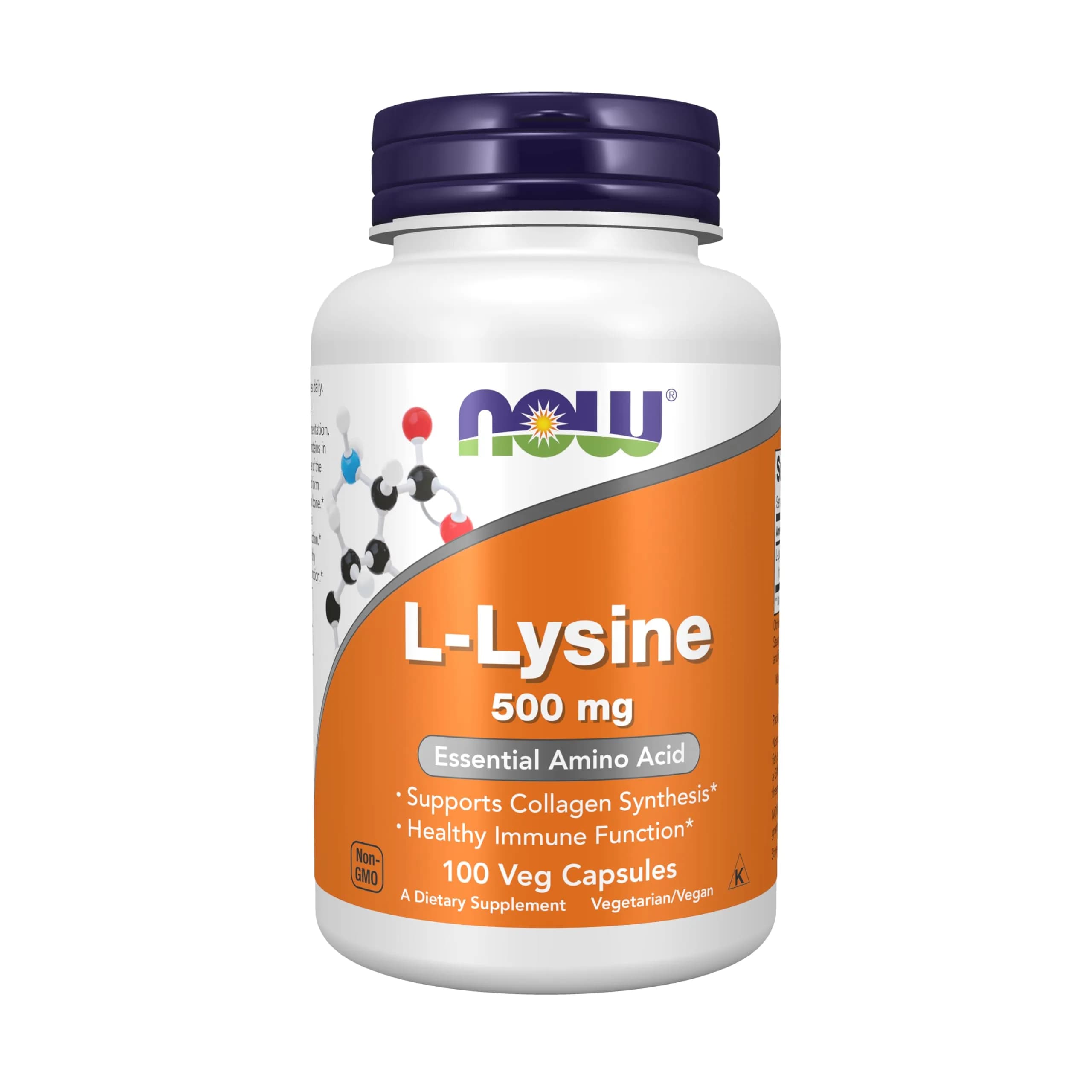 NOW Supplements, L-Lysine 500 mg, Amino Acid, 100 Veg Caps | Supports Collagen & Immune Function — Cream