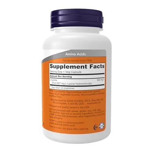 NOW Supplements, L-Lysine 500 mg, Amino Acid, 100 Veg Caps | Supports Collagen & Immune Function thumbnail 2