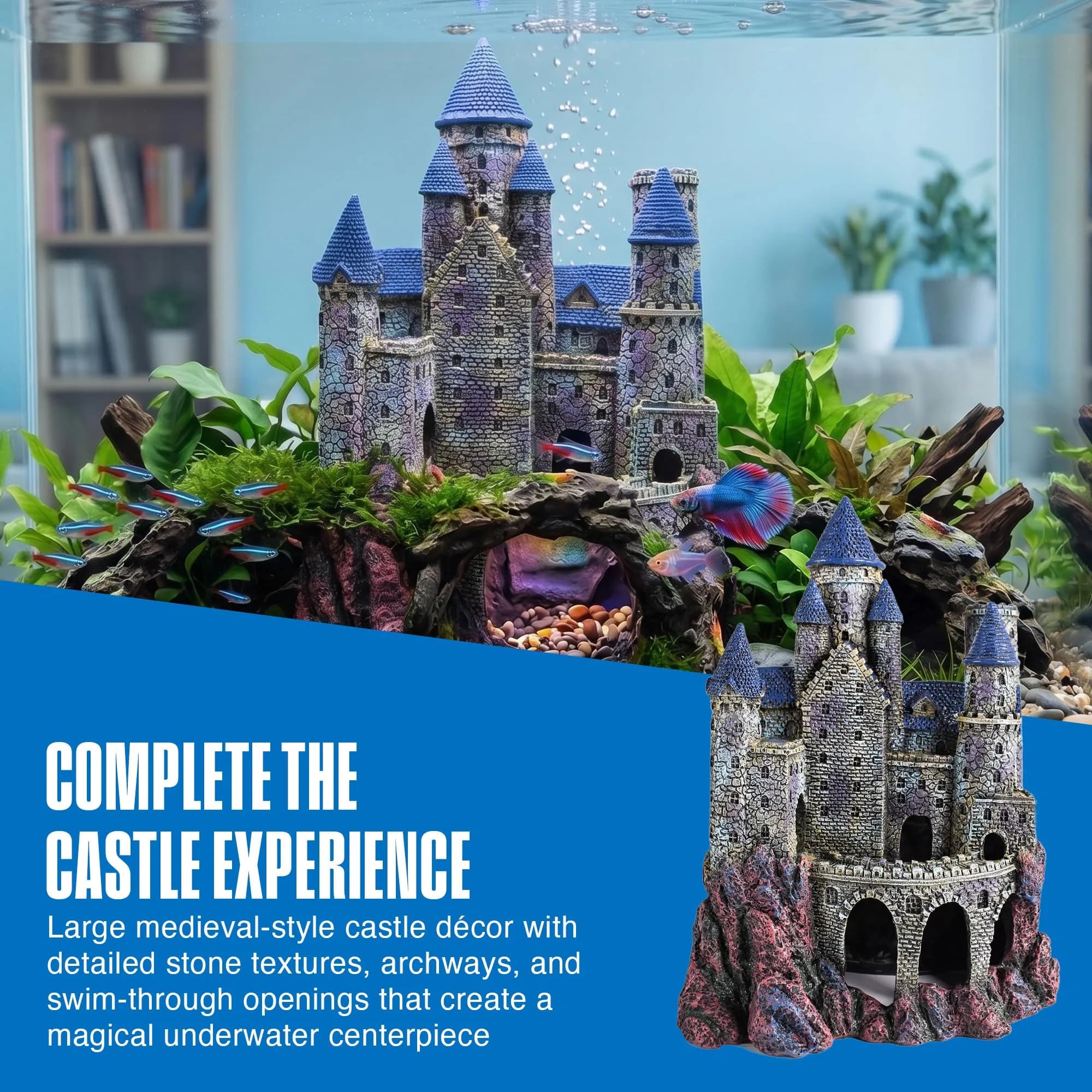 Penn-Plax Age-of-Magic Wizard's Castle Aquarium Decor Large 10" (25.4 cm) | Safe Resin for Freshwater & Saltwater Tanks - view 6