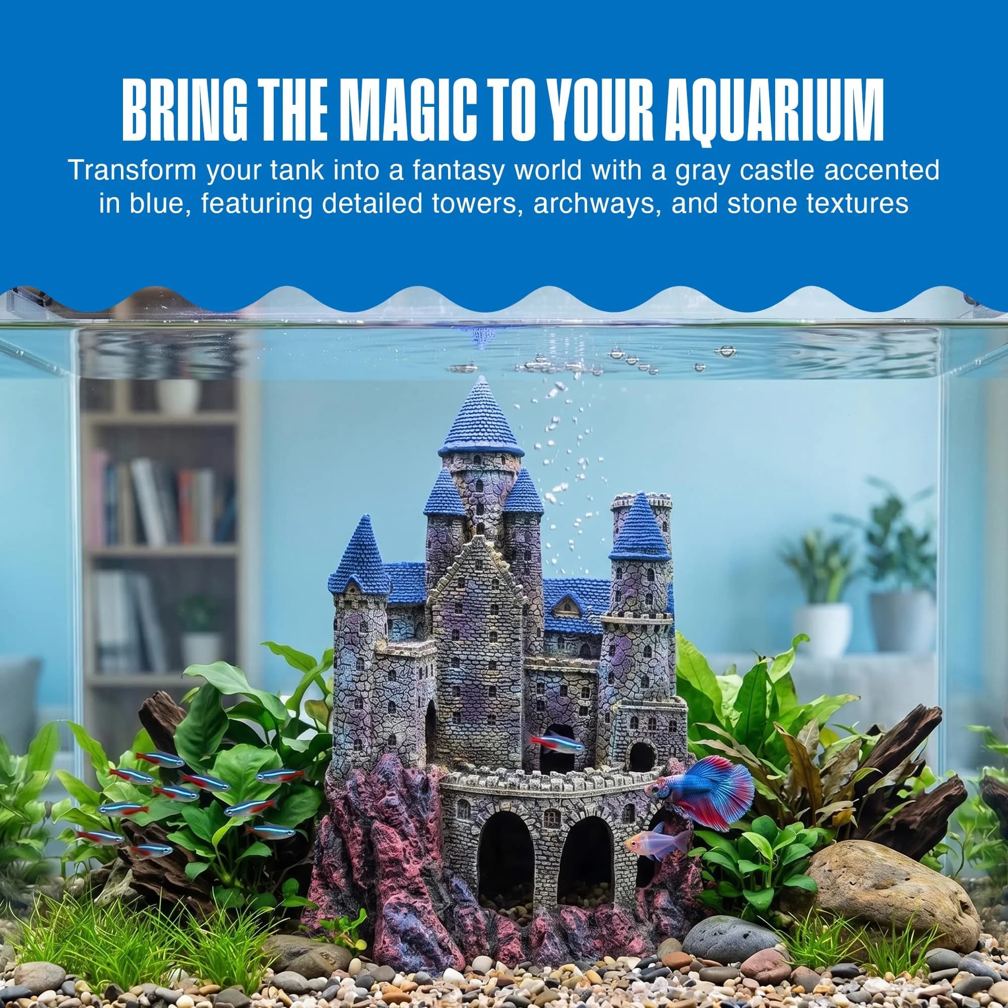 Penn-Plax Age-of-Magic Wizard's Castle Aquarium Decor Large 10" (25.4 cm) | Safe Resin for Freshwater & Saltwater Tanks - view 2