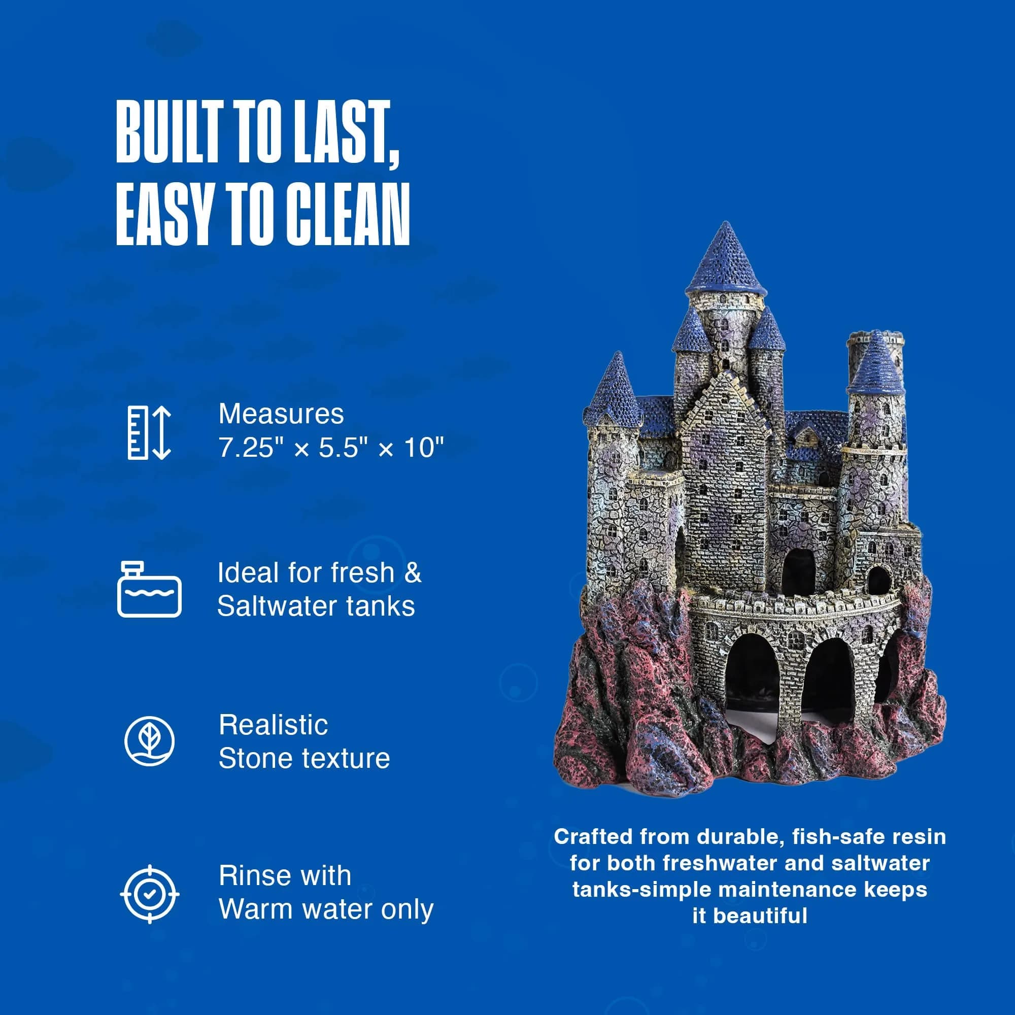 Penn-Plax Age-of-Magic Wizard's Castle Aquarium Decor Large 10" (25.4 cm) | Safe Resin for Freshwater & Saltwater Tanks - view 4