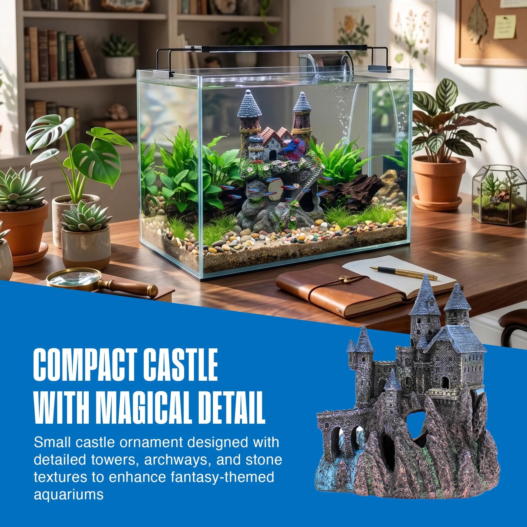 Penn-Plax Enchanted Castle Aquarium Decoration Small | Safe for Freshwater and Saltwater Fish Tanks - view 6