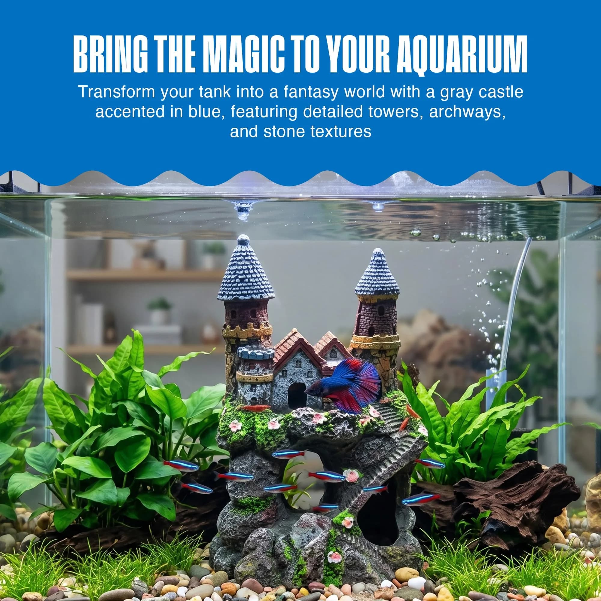 Penn-Plax Enchanted Castle Aquarium Decoration Small | Safe for Freshwater and Saltwater Fish Tanks - view 2