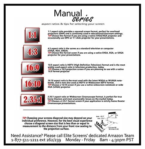 Elite Screens Manual Series 100-INCH 16:9 Pull Down Projector Screen with AUTO LOCK, 8K/4K Ultra HD, Black thumbnail 7