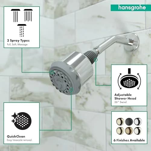 hansgrohe Clubmaster 4-inch Showerhead 10.2 cm (4 in) Chrome | 3-Spray Full, Pulsating Massage, Soft Spray with QuickClean thumbnail 3