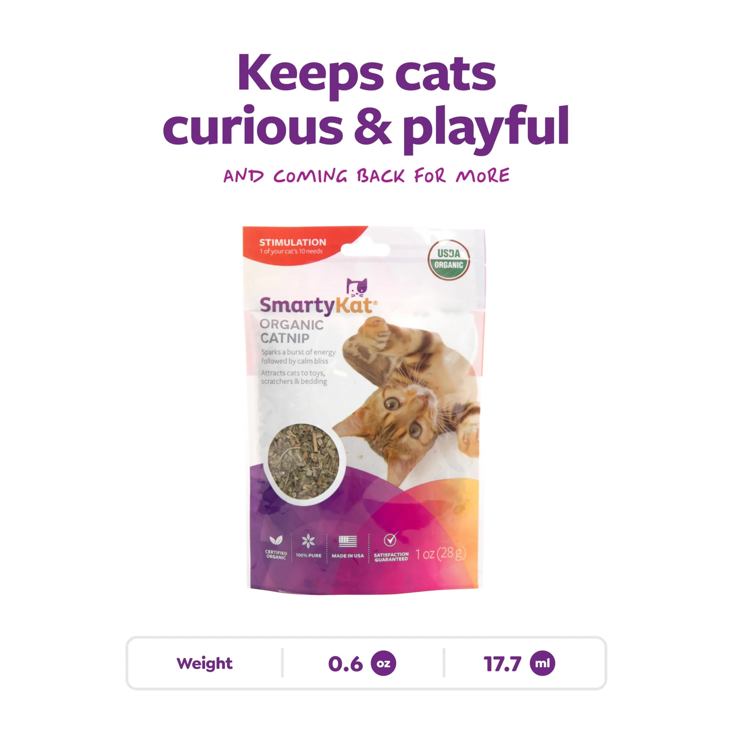 SmartyKat Organic Catnip & Silvervine Blend for Cats & Kittens, 1 oz (28.35 g) | Potent Natural Stimulant - view 3